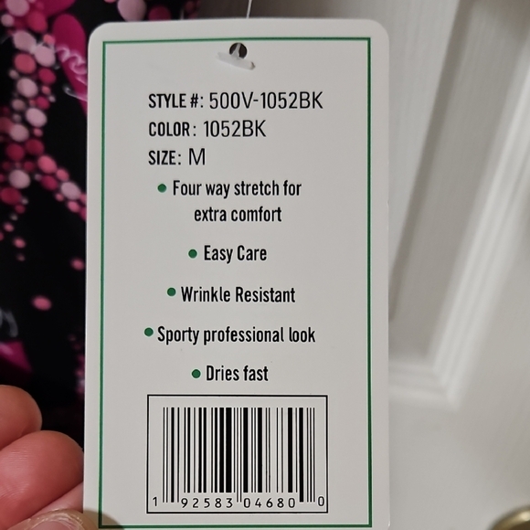 Green Town Hope & Love Breast Cancer Ribbon Women's 3-Pocket V-Neck Print Scrubs - Picture 9 of 11